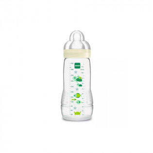 MAM Biberon Easy Active + 6 Mois 330ml Transparent Motif vert - Tétine Débit X