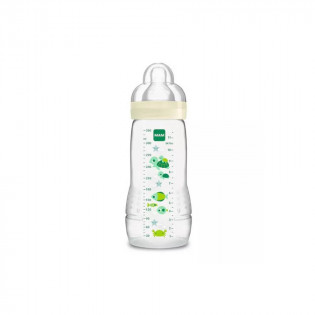 MAM Easy Active + 6 Months Bottle 330ml Transparent Green Design - X Flow Teat
