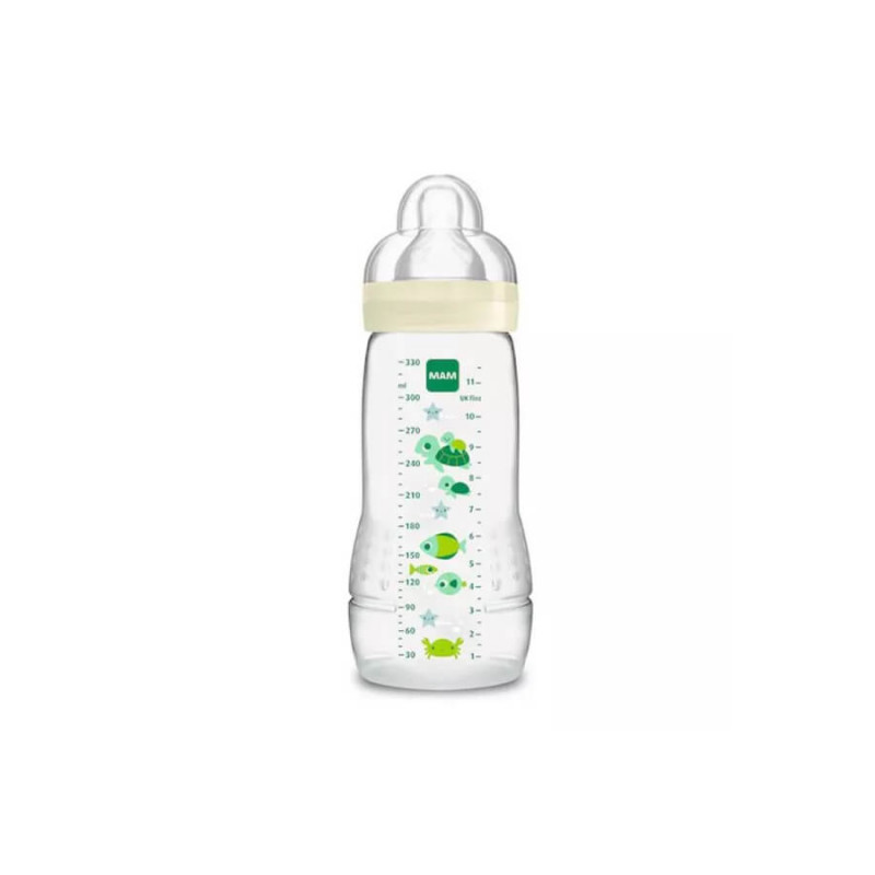 MAM Biberon Easy Active + 6 Mois 330ml Transparent Motif vert