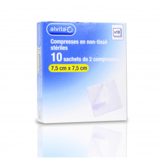 Compresses ALVITA en non-tissé stériles 7,5x7,5cm 10 sachets de 2