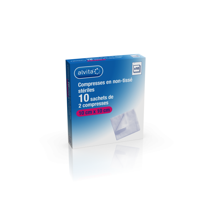 Sterile non-woven swabs 10x10cm 10 bags of 2