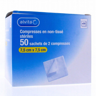 Compresses en non-tissé stériles 7,5x7,5cm 50 sachets de 2