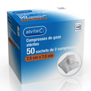 Alvita Compresses de gaze stériles 7,5x7,5cm 50 sachets de 2