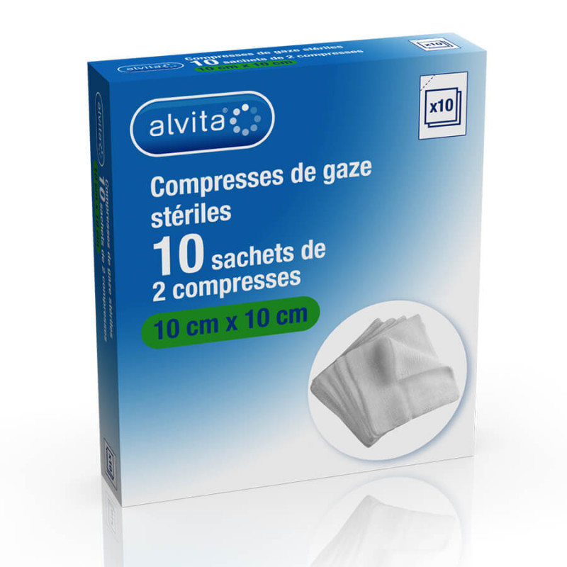 Alvita Compresses de gaze stériles 10x10cm 10 sachets de 2