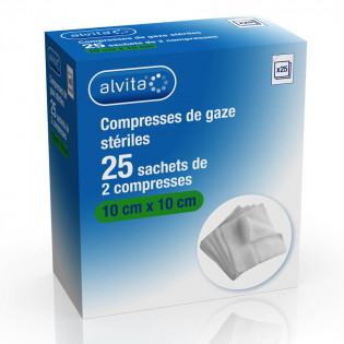 Alvita Compresses de gaze stériles 10x10cm 25 sachets de 2