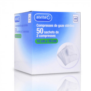 Alvita Compresses de gaze stériles 10x10cm 50 sachets de 2