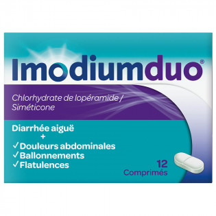 Imodium duo diarrhée aiguë ballonnements flatulences 12 comprimés