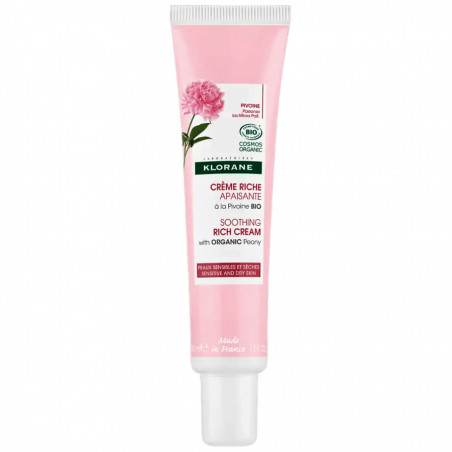 Klorane Pivoine Crème Riche Apaisante Bio Visage peaux sensibles et sèches 40 ml