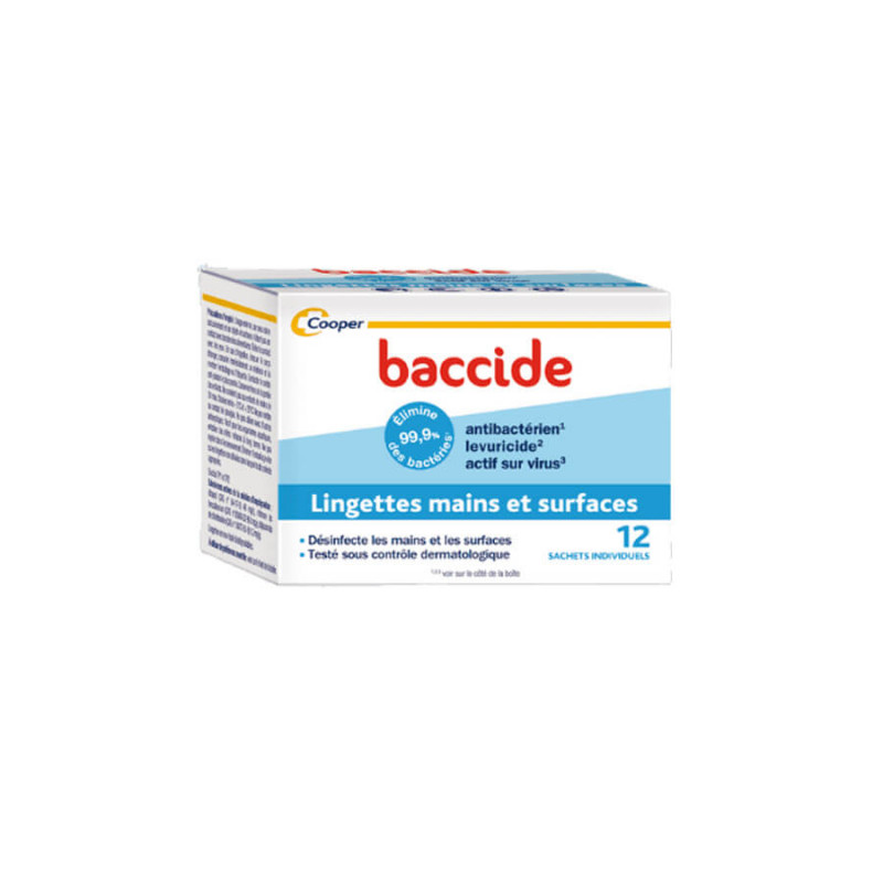 Baccide Lingettes mains et surfaces boîte de 12 sachets individuels 3614810002955