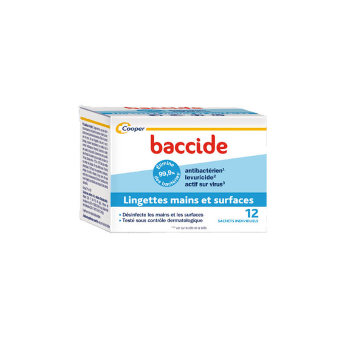 Baccide Hand and Surface Wipes box of 12 individual sachets