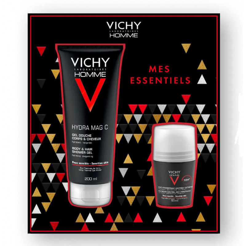 Vichy Homme coffret essentiels Hydra Mag C Gel Douche Corps Cheveux 200 ml + Anti-Transpirant Contrôle Extrême 50 ml