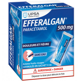 Efferalgan 500 mg fruits rouges douleurs et fièvre 16 sticks de granulés en sachet 3400930248393