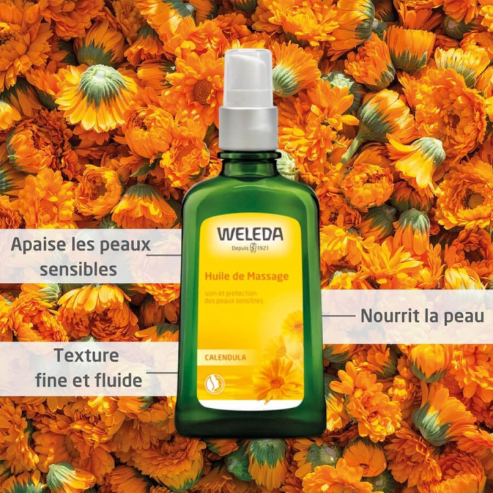 Une huile de massage et de soin pour les peaux sensibles, à l’extrait de calendula