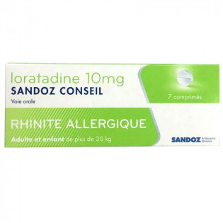 Loratadine 10 mg Rhinite allergique 7 Comprimés Sandoz