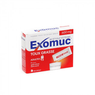 Exomuc 600 mg Toux Grasse 8 sachets goût citron sans sucre 3400930221174