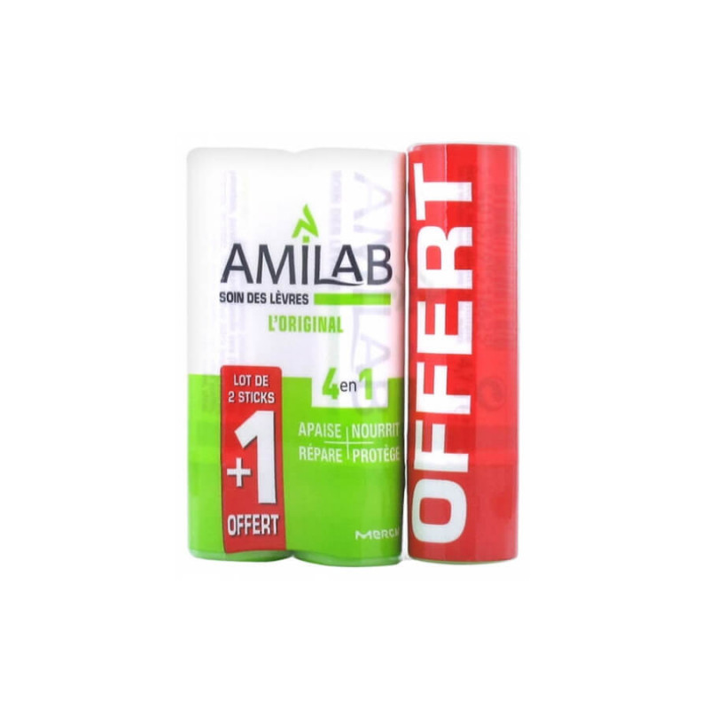 Amilab Soin des Lèvres Lot de 3 x 4,7 g dont 1 Offert 3401548090176