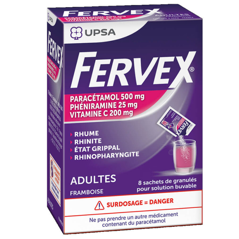 Fervex Adulte Framboise 8 sachets etat grippal 3400949898350
