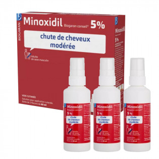 Biogaran Minoxidil 5% Biogaran Solution for cutaneous application hair loss 3 bottles 60 ml