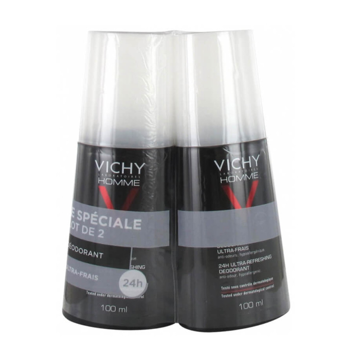 Vichy Man Deodorant Ultra-Fresh 24H Spray Lot of 2 x 100 ml