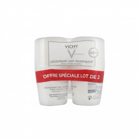 Vichy Déodorant Anti-Transpirant 48H Peaux Sensibles ou Epilées Roll-On Lot de 2 x 50 ml 3337871324728