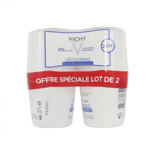 Vichy Deodorant 24H Dry Touch Sensitive Skin Roll-On Lot of 2 x 50 ml