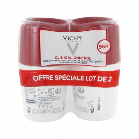 Vichy Déodorant 96H Clinical Control Détranspirant Anti-Odeur Roll-On Lot de 2 x 50 ml 3337875805728