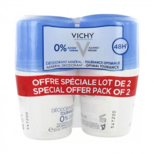 Vichy Deodorant Mineral 48H Optimal Tolerance Roll-On Lot of 2 x 50 ml