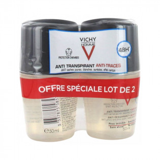 Vichy Homme Déodorant Anti-Transpirant 48H Anti-Traces Roll-On Lot de 2 x 50 ml 3433425221649