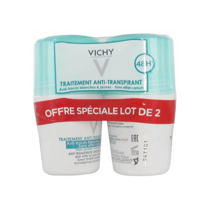 Vichy Déodorant Anti-Transpirant Anti-Traces Roll-On 48H Lot de 2 x 50 ml 3433425095462