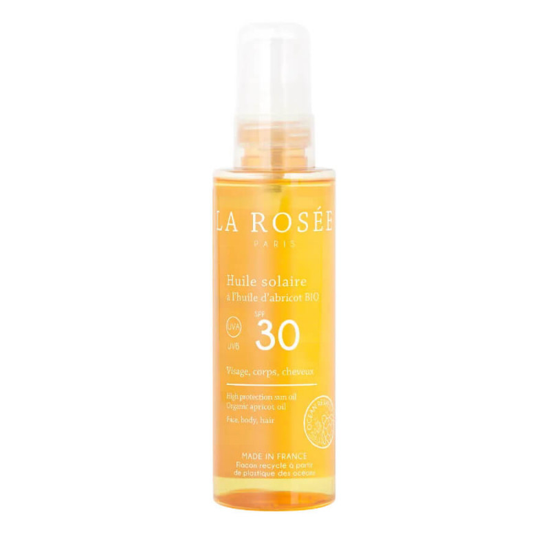 LA ROSÉE Huile Solaire à l'Huile d'Abricot Bio SPF30 Visage, Corps et Cheveux 150 ml 3770000717563