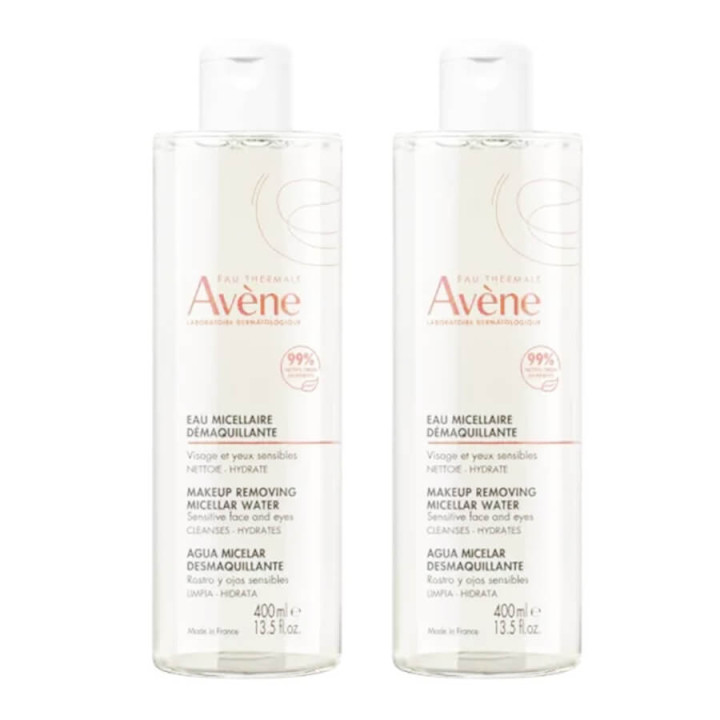 Avène Les essentiels Eau Micellaire Démaquillante Visage et Yeux Peaux Sensibles Lot 2x400 ml 3282770153293