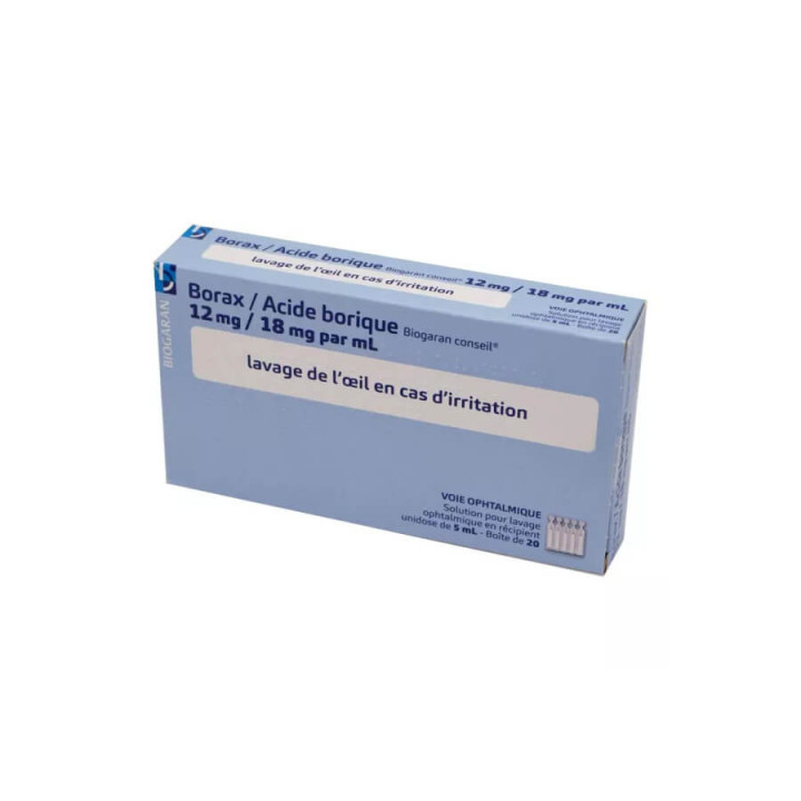 Biogaran Borax Acide borique lavage ophtalmique 20 unidoses 3400939736020