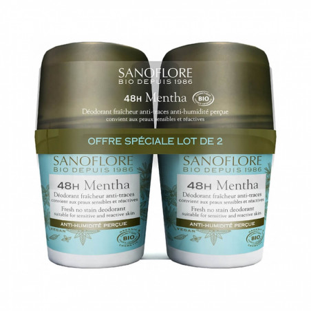 Sanoflore 48H Mentha Déodorant Fraîcheur Anti-Traces Bio Lot de 2 x 50 ml 3337875769846