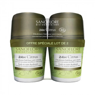 Sanoflore 24H Citrus Déodorant Fraîcheur Anti-Traces Roll-On Bio Lot 2 x 50 ml 3337875729987