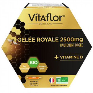 Vitaflor Gelée Royale 2500 mg et Vitamine D Bio 20 ampoules de 10 ml 3665045000315