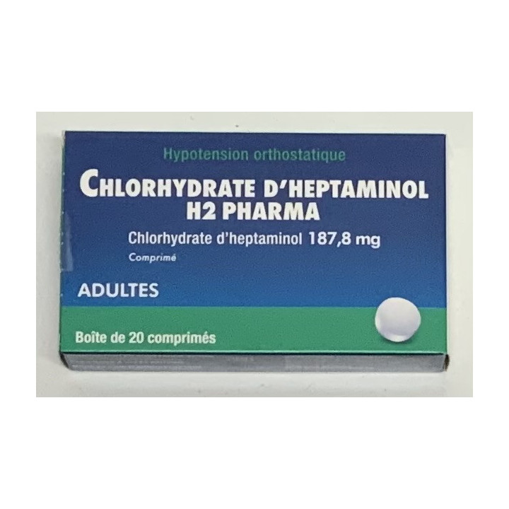 Chlorhydrate d'heptaminol 187.8mg H2 PHARMA. Boîte de 20 comprimés