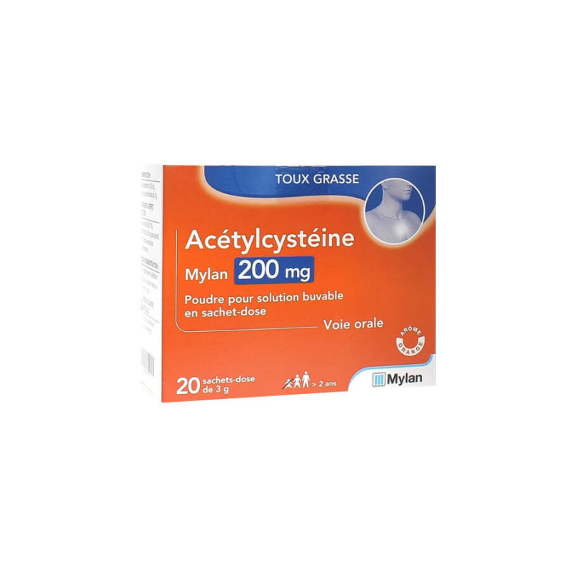 Acétylcystéine Mylan 200mg toux grasse 20 sachets 3400936463233