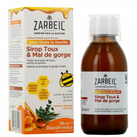 Zarbeil Sirop Toux sèche ou grasse et Mal de Gorge 150 ml 3574661731223