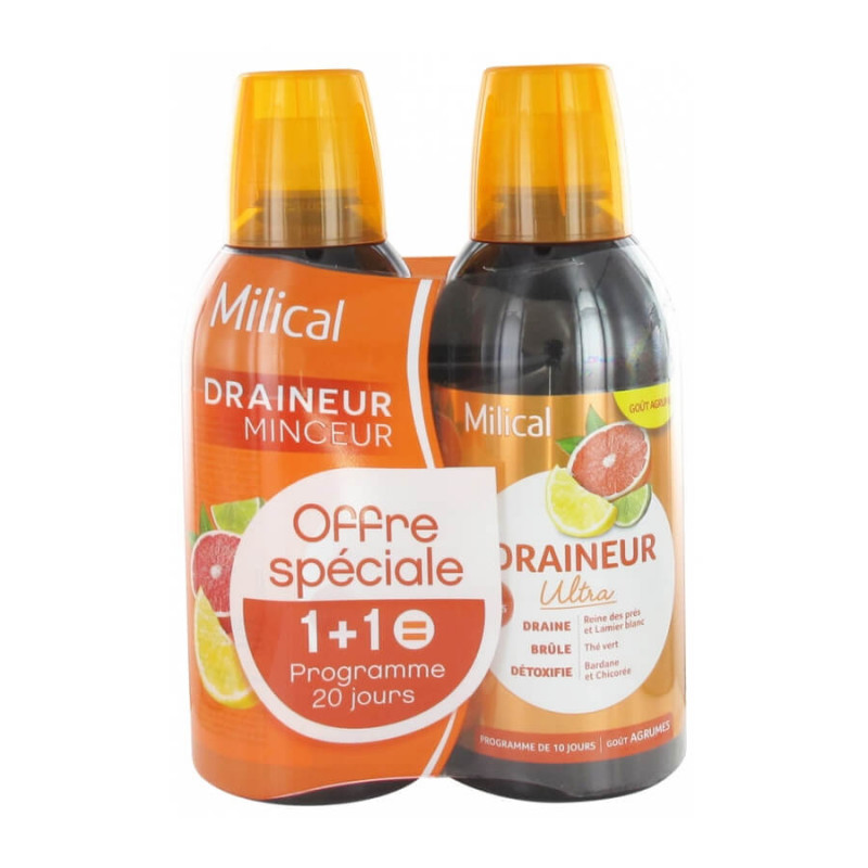 Milical Draineur Minceur Ultra Agrumes Lot de 2 x 500 ml 3175681070073