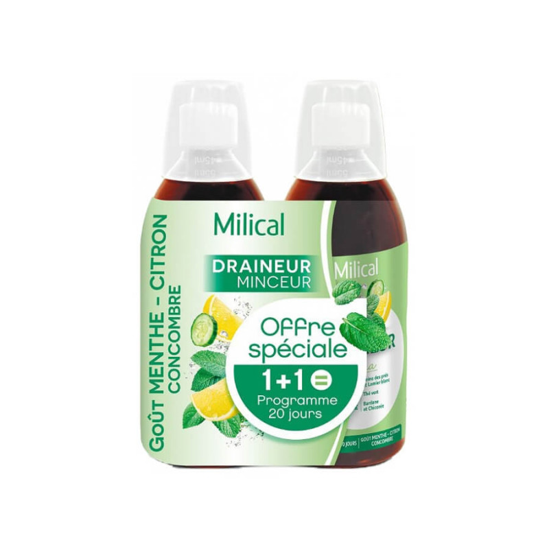 Milical Draineur minceur Ultra menthe citron concombre solution buvable 2x500ml 3770008157378