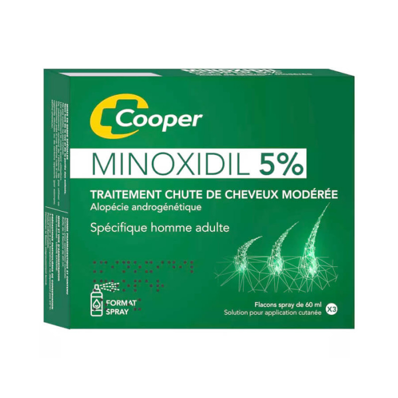 Minoxidil 5 Pourcent Cooper 3x60ml cheveux et barbe homme
