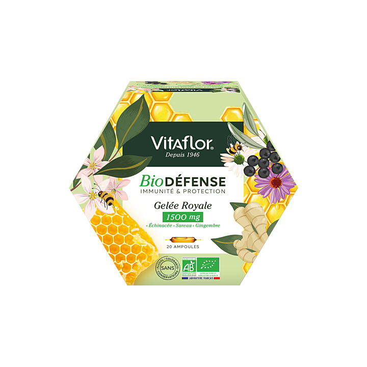 Vitaflor Gelée Royale Bio 1500 mg Défense+ 20 ampoules