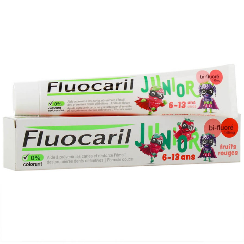 Fluocaril Junior Dentifrice 6 -12 ans. Goût Fruits RougesTube 75ml 8710604763295 Fluocaril Junior Dentifrice 6 -12 ans. Goût Fruits RougesTube 75ml 8710604763295