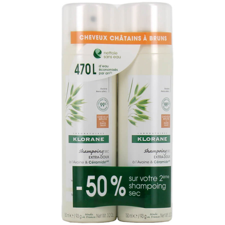 Klorane Dry Shampoo Oatmeal Ceramide Brown Hair 2 x 150 ml
