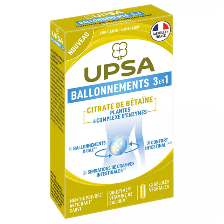 UPSA 3 in 1 Bloating Betaine Citrate 40 Vegetable Capsules