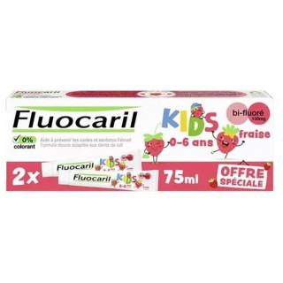Fluocaril - Dentifrice Kids  Gel Fraise 0 - 6 ans  lot de 2 Tubes de 75 ml 8720181491542