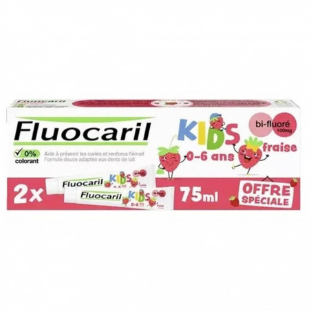 Fluocaril - Dentifrice Kids  Gel Fraise 0 - 6 ans  lot de 2 Tubes de 75 ml 8720181491542