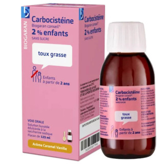 Carbocistéine Biogaran 2% Toux grasse enfants Sans Sucre 125 ml 3400935817990