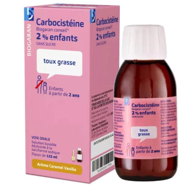 Carbocistéine Biogaran 2% Toux grasse enfants Sans Sucre 125 ml 3400935817990