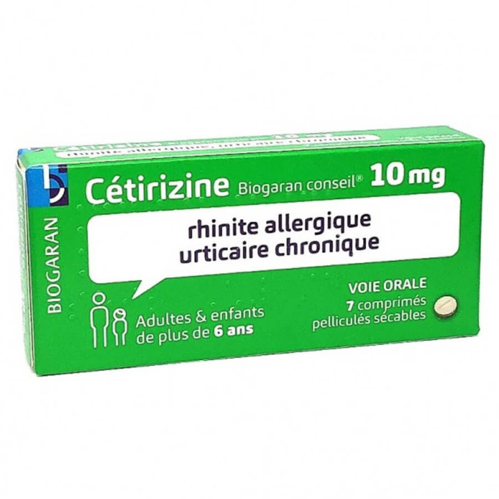 Biogaran Cetirizine 10 mg Allergic rhinitis & chronic urticaria 7 Tablets